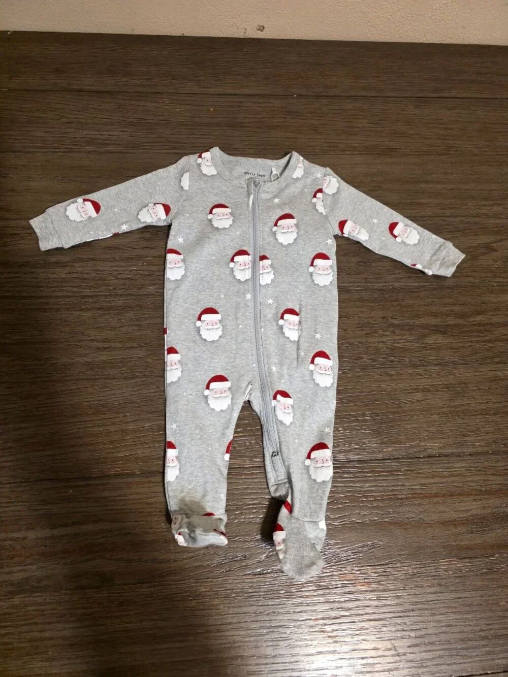 Petit Lem Santa Print Sleeper NWT 3M Heather Grey Christmas Baby Pajamas